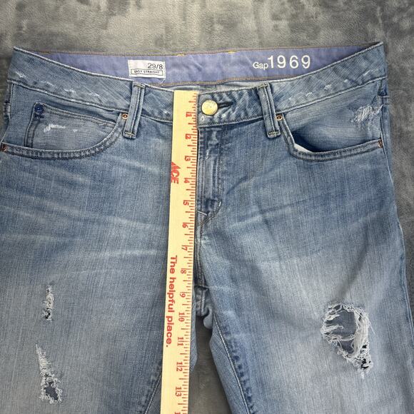 Gap 1969 Easy Straight Distressed Jeans Women's Size 29 Light Faded Blue‎ - Picture 7 of 9
